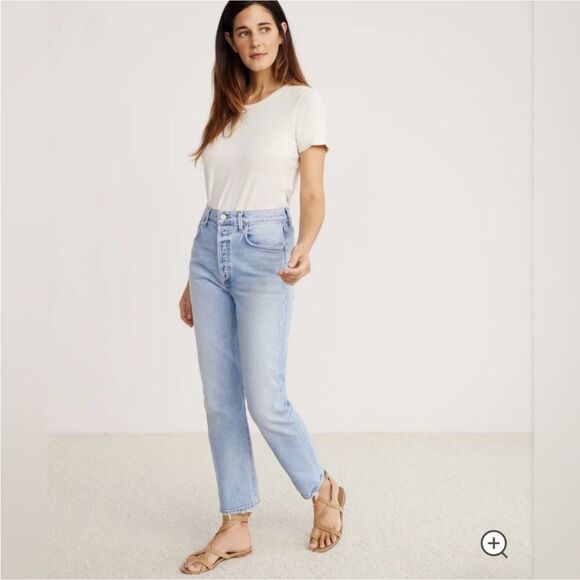 Agolde Riley Crop Light Blue Straight Leg Jeans - Picture 3 of 7
